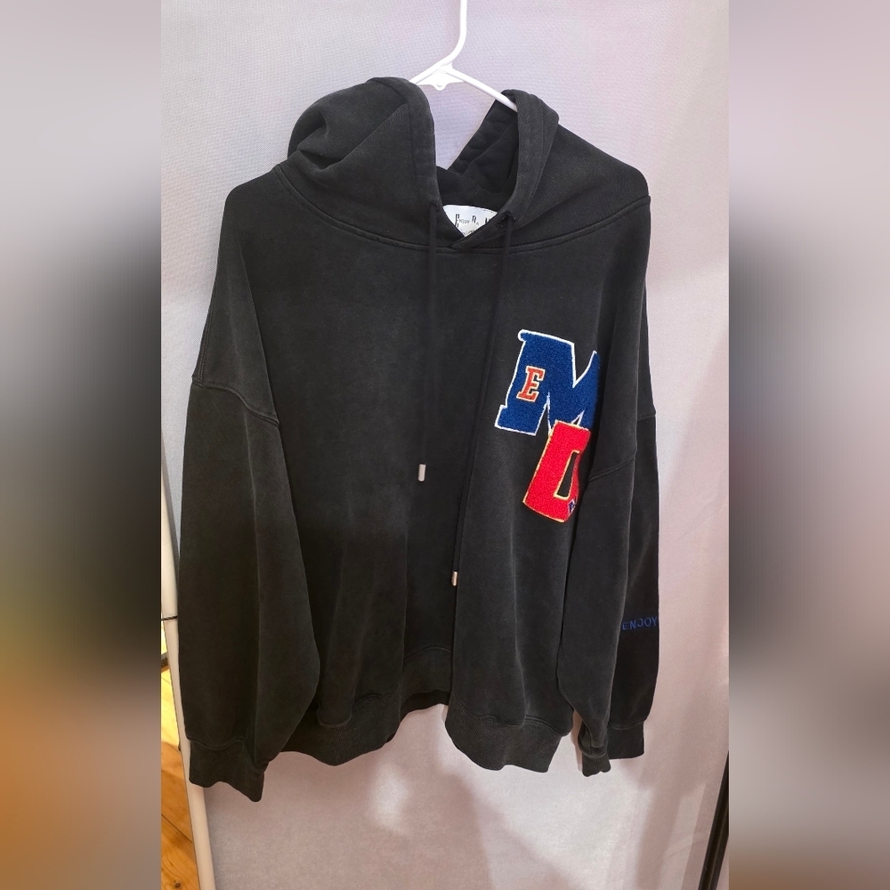 Black Hoodie with Colorful Letter Patches